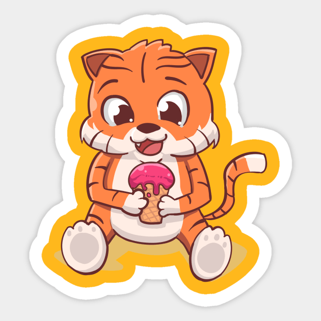 Kids Design Tiger Cute With Ice Cream Sticker by Candy Store